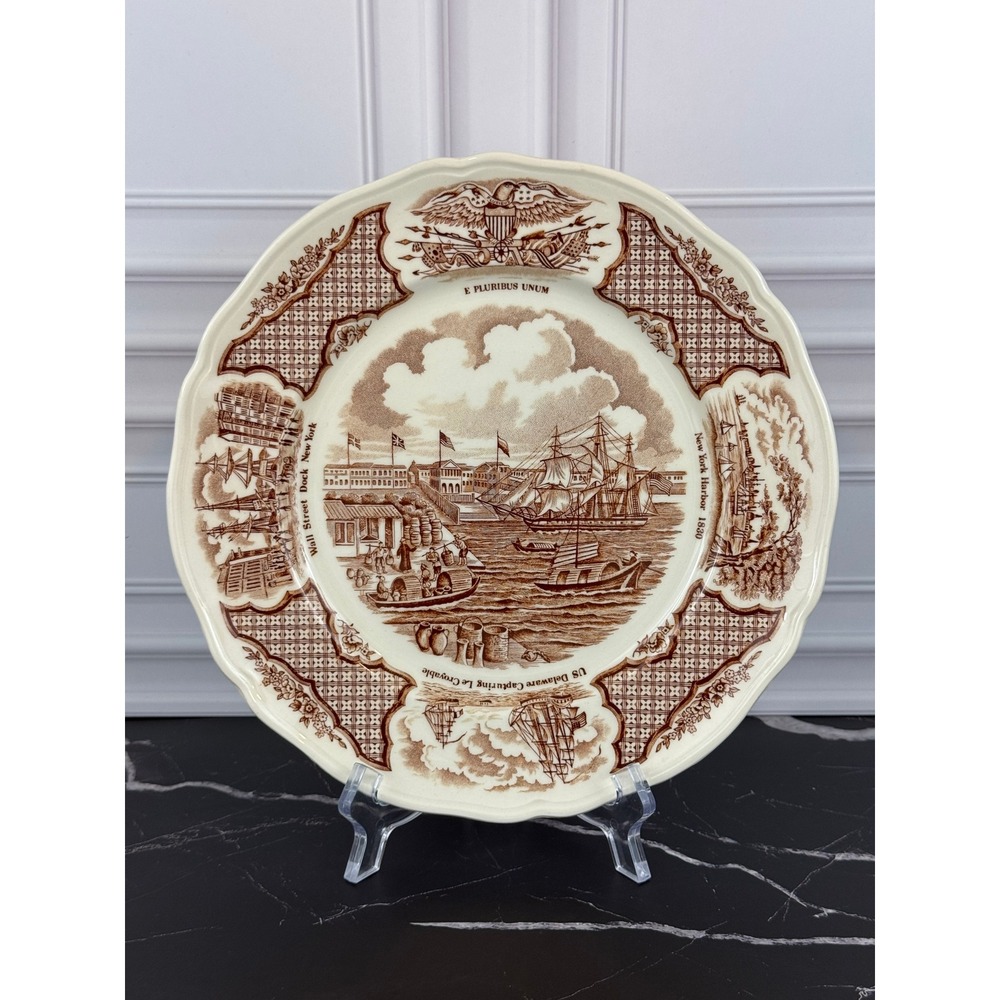 VTG Alfred Meakin Staffordshire Fair Winds Ceramic Brown Transferware 9" Plate